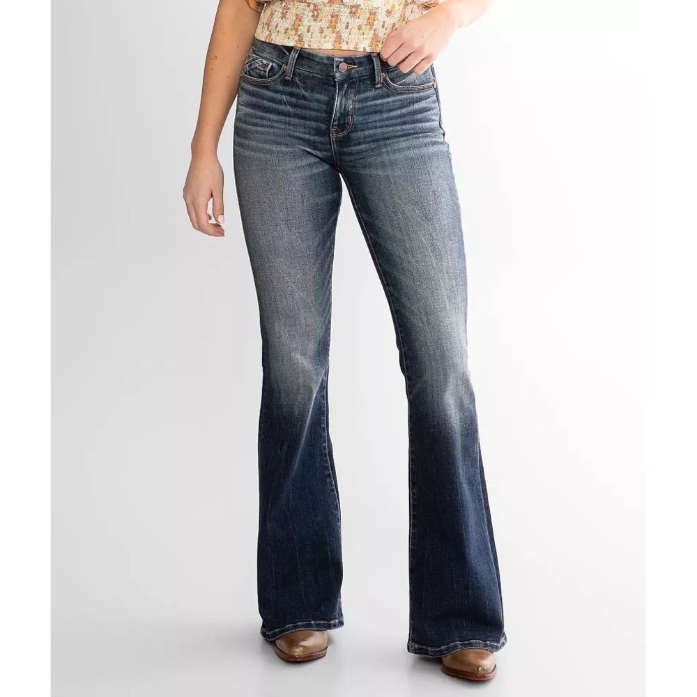 Buckle Black Fit No. 53 Bootcut Jeans Dark Wash Distressed 27x34 Womens